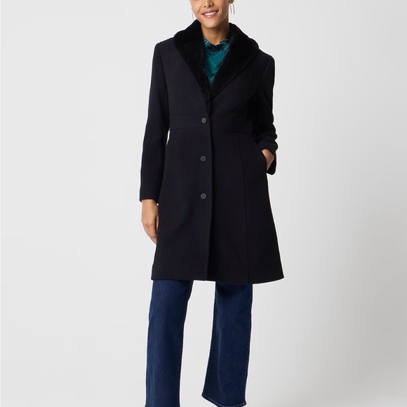 J. Crew Factory Jackets & Blazers - J. Crew Factory Black Trench Lady Day Coat with Faux Fur Collar